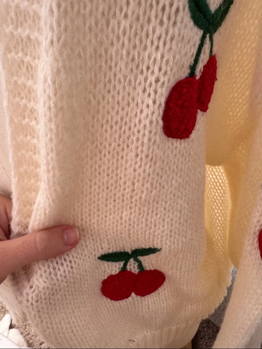 Cream Cherry Knit Cardigan Sweater - Picture 4 of 5